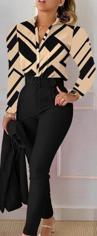 Fashionable Printed Long Sleeve Top and Pants Set