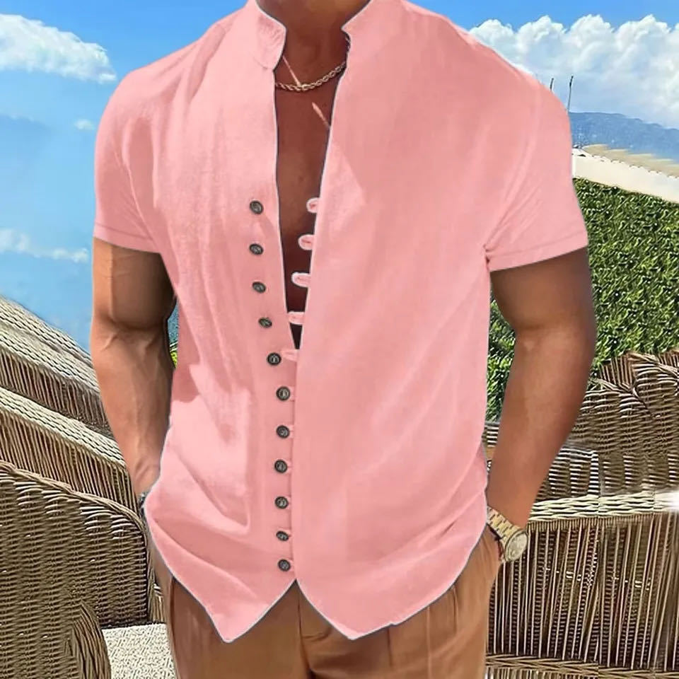 Men's Slim Fit Solid Color Short Sleeve Shirt