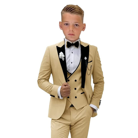 Boys' Elegance 3-Piece Slim Fit Suit in Champagne