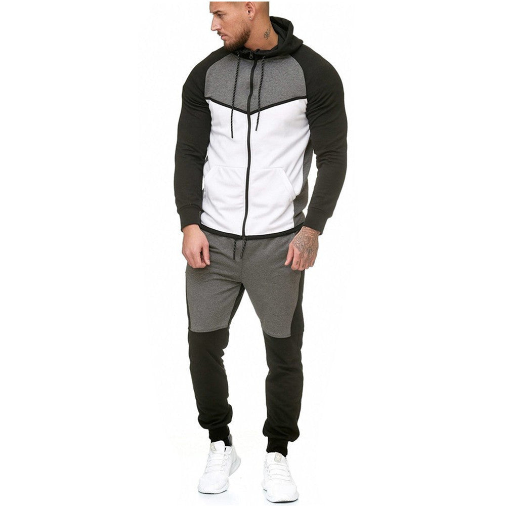Casual Color Block Hoodie and Pants Set