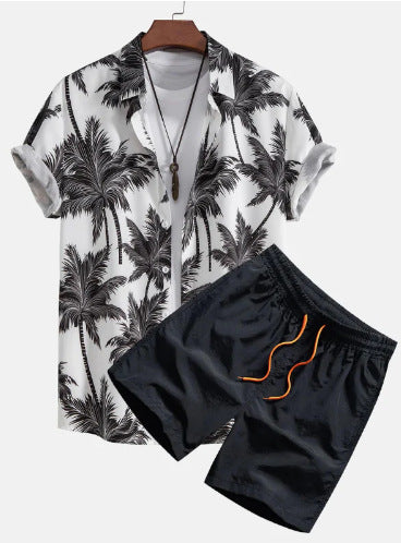Men's Casual 3D Printed Hawaiian Shirt and Shorts Set