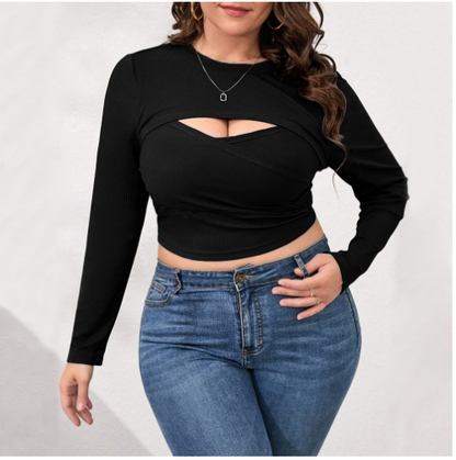Women's Color Block Long-Sleeved Slim Fit T-Shirt