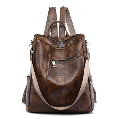 Women's Retro Casual Soft Leather Large Capacity Backpack