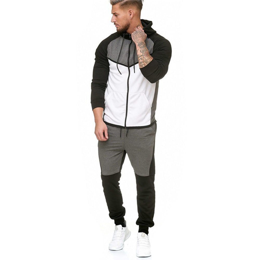 Casual Color Block Hoodie and Pants Set