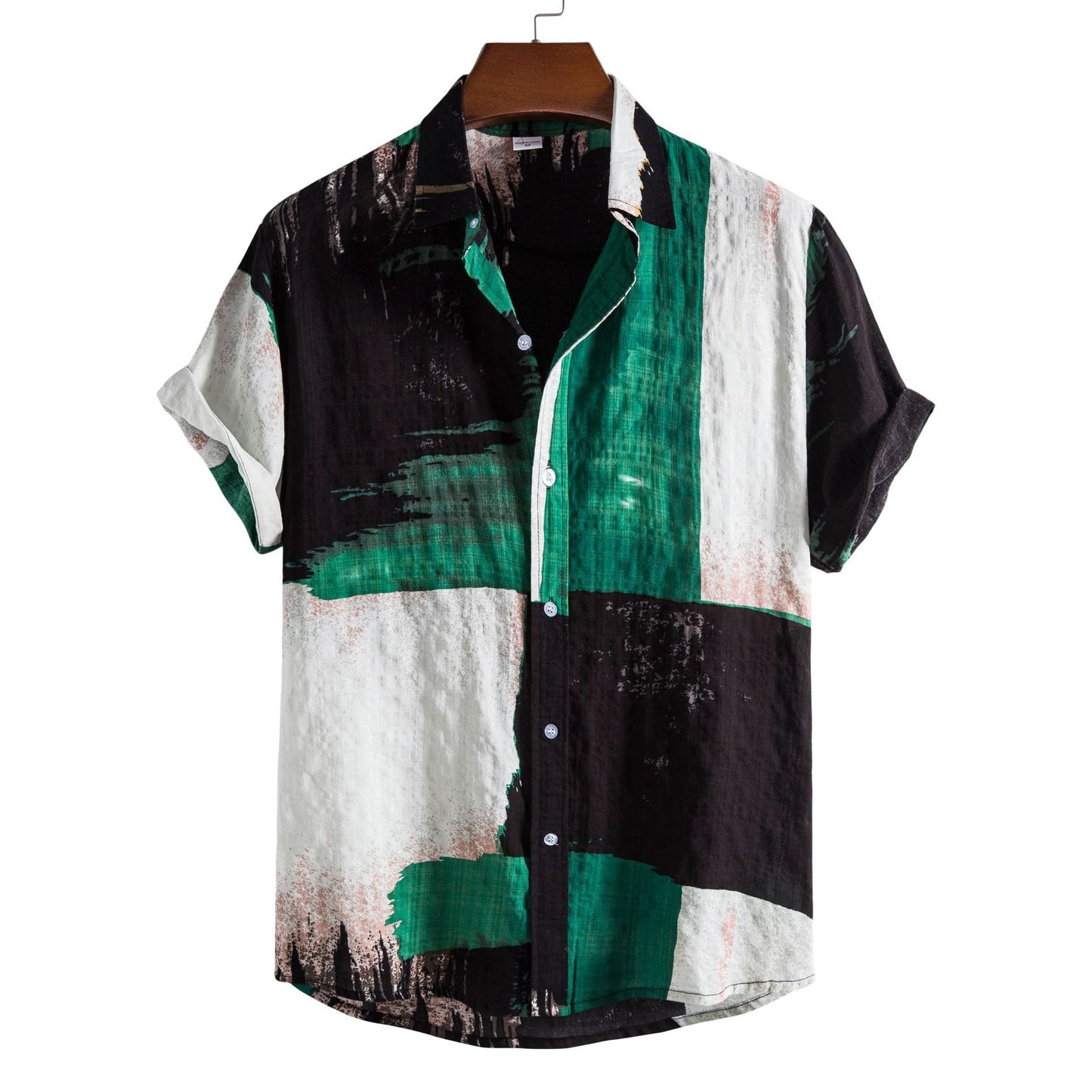 Men's Floral Color Block Short-Sleeve Beach Shirt