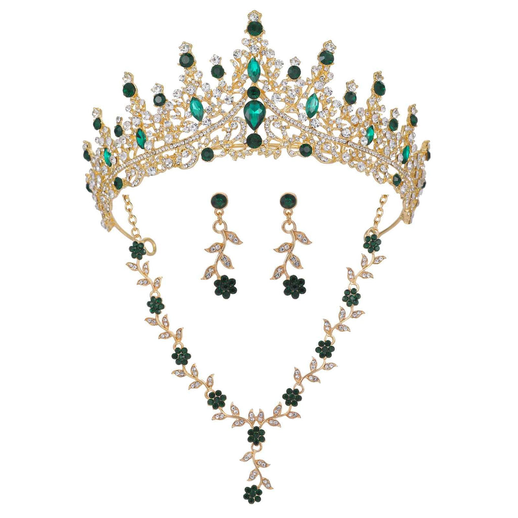 Kamirola Elegant Bridal Tiara and Jewelry Set in Gold Green