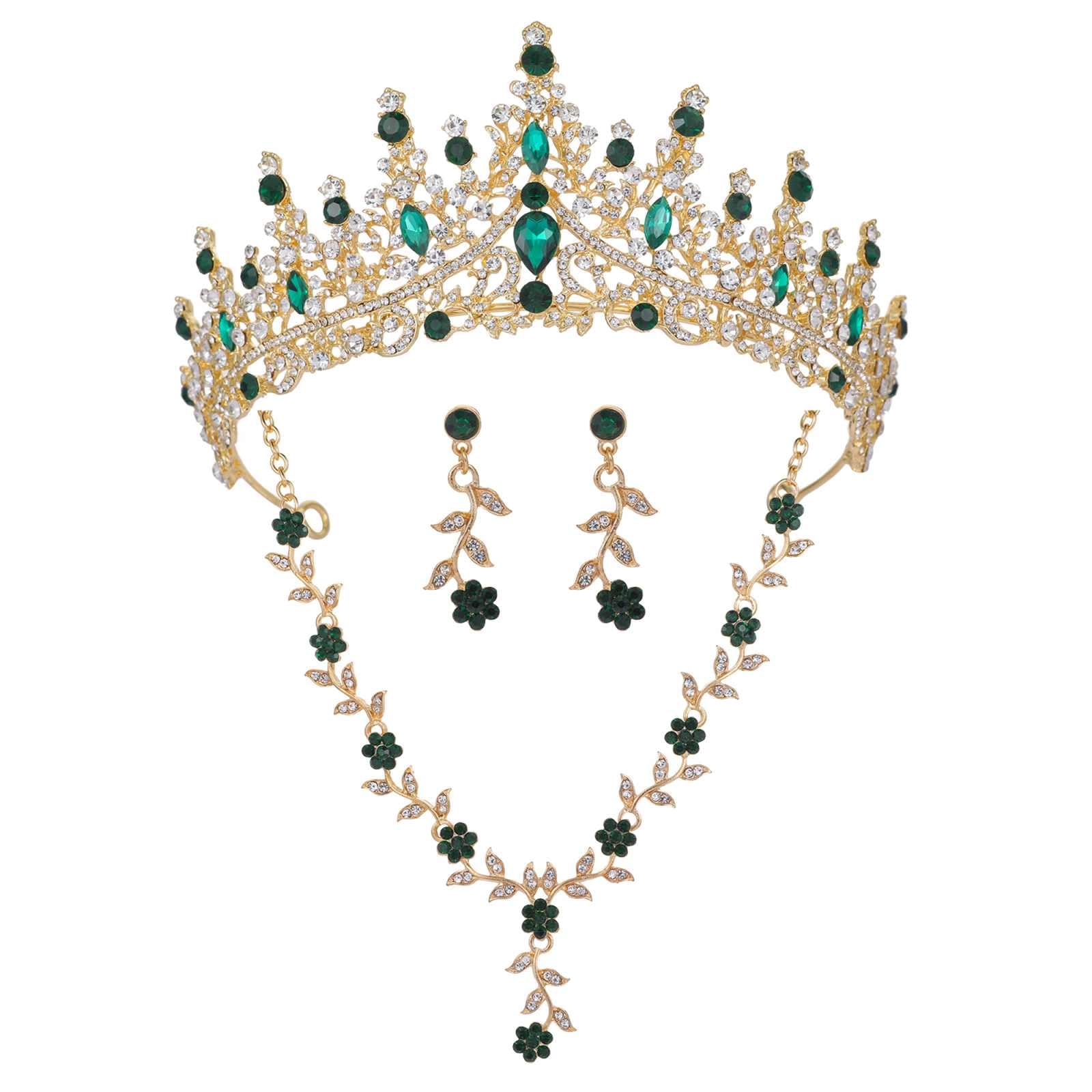 Kamirola Elegant Bridal Tiara and Jewelry Set in Gold Green