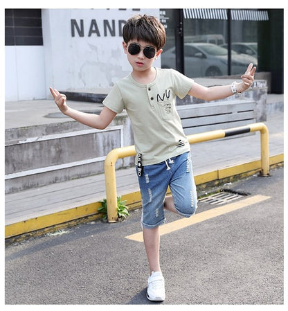 Summer Boys' T-Shirt and Denim Shorts Set (2pcs)