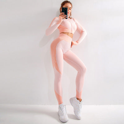 Seamless Yoga Outfit Set with Knitted Design