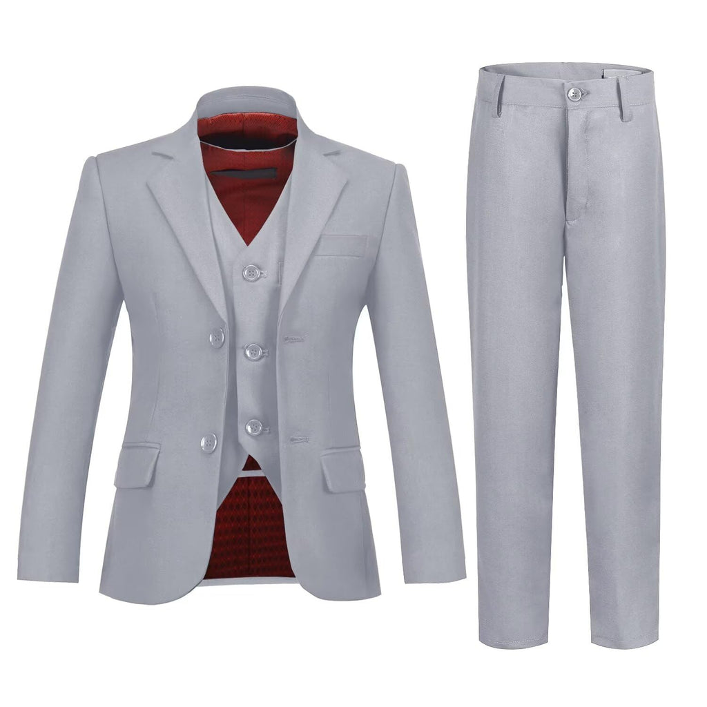 Boys Grey Suits Slim Fit Tuxedo Suits for Kids Wedding Formal Outfit Teen Boy First Communion Dress Suit Size 14