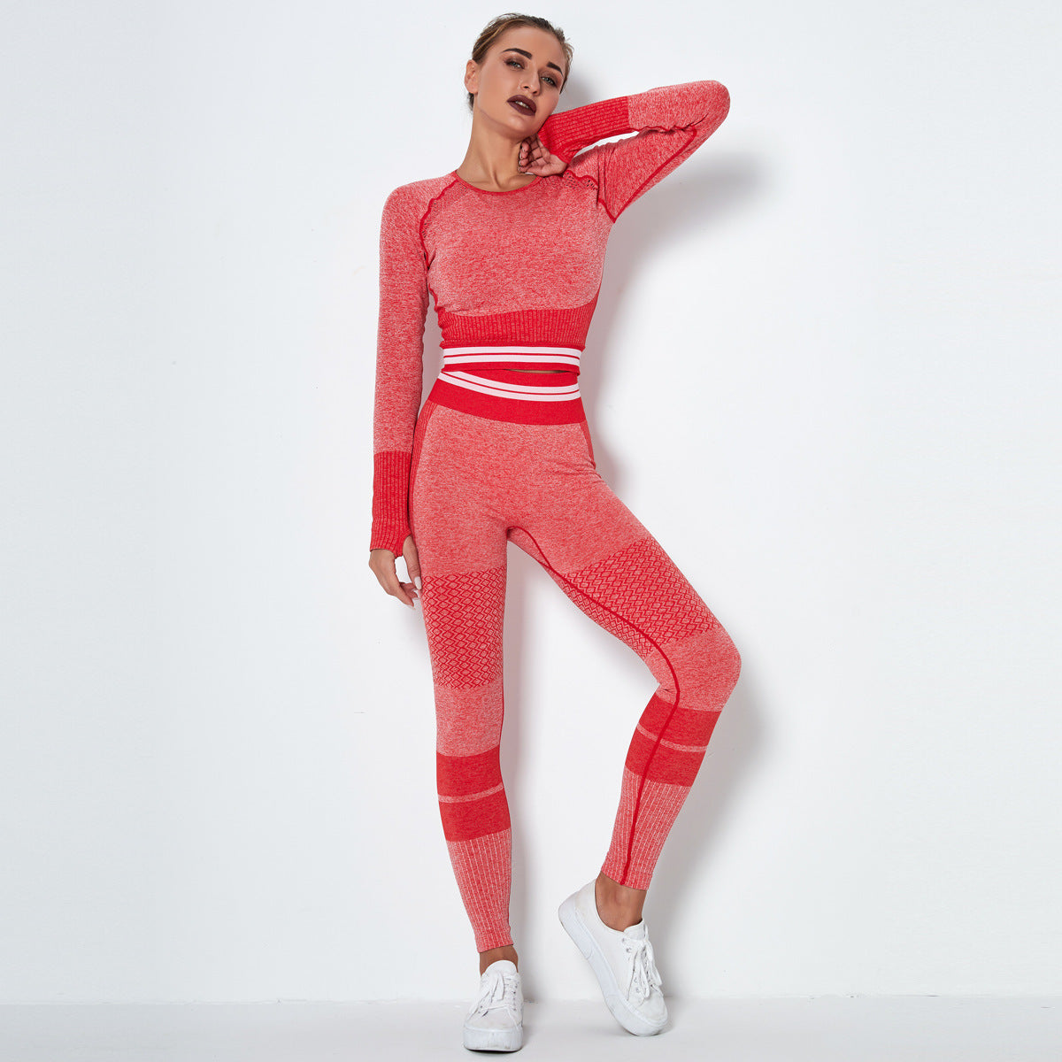 2020 Women's Seamless Knitted Yoga Set with Long Sleeves