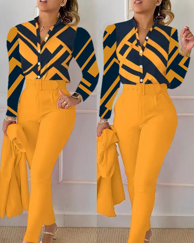 Fashionable Printed Long Sleeve Top and Pants Set