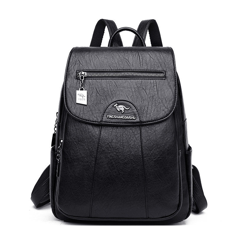Large Capacity Women's Soft Leather Travel Backpack