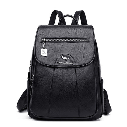 Large Capacity Women's Soft Leather Travel Backpack