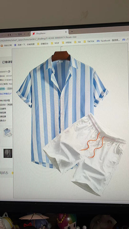 Men's Casual 3D Printed Hawaiian Shirt and Shorts Set
