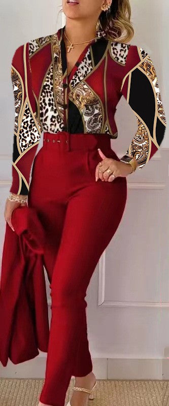 Fashionable Printed Long Sleeve Top and Pants Set