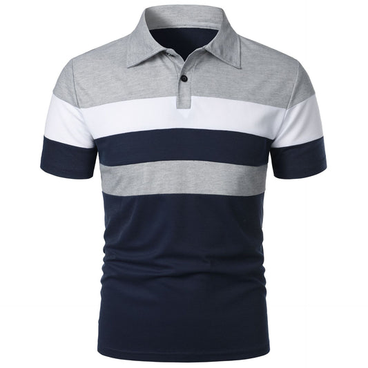 Men's Short Sleeve Polo with Color Block Stripes