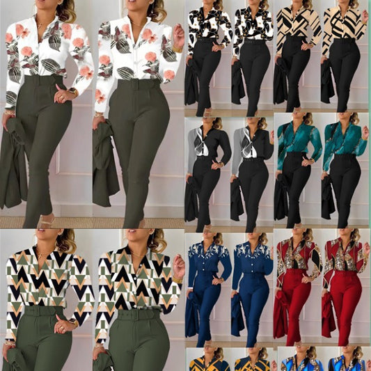 Fashionable Printed Long Sleeve Top and Pants Set