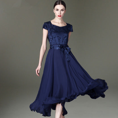 Printed Mid-length Blue Slim Fit Dress