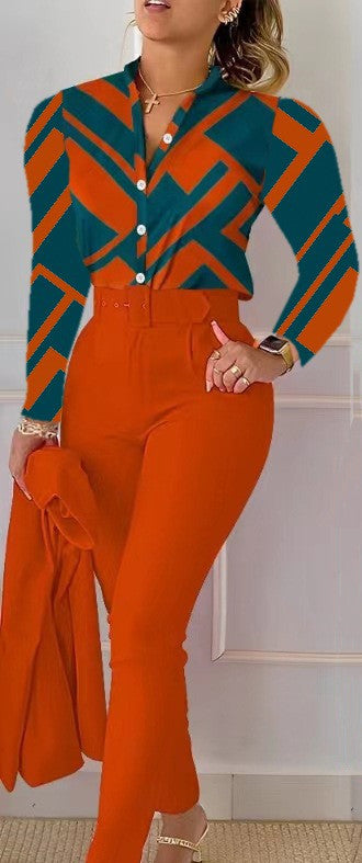 Fashionable Printed Long Sleeve Top and Pants Set