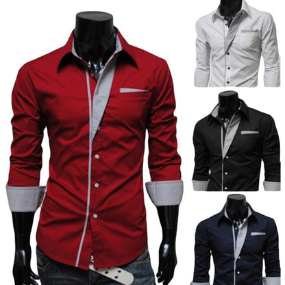 Trendy Color-Block Slim Fit Men's Long Sleeve Shirt