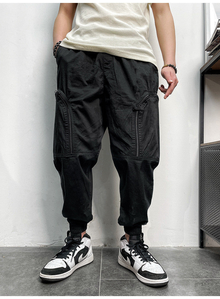 Men's Elastic Waist Drawstring Cargo Pants with Pockets