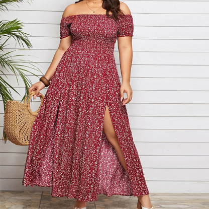 Floral Off-Shoulder Split Maxi Dress