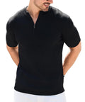 KAVIANA Slim Fit Ribbed Zip Polo Shirt for Men - Black