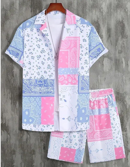 Men's Casual 3D Printed Hawaiian Shirt and Shorts Set