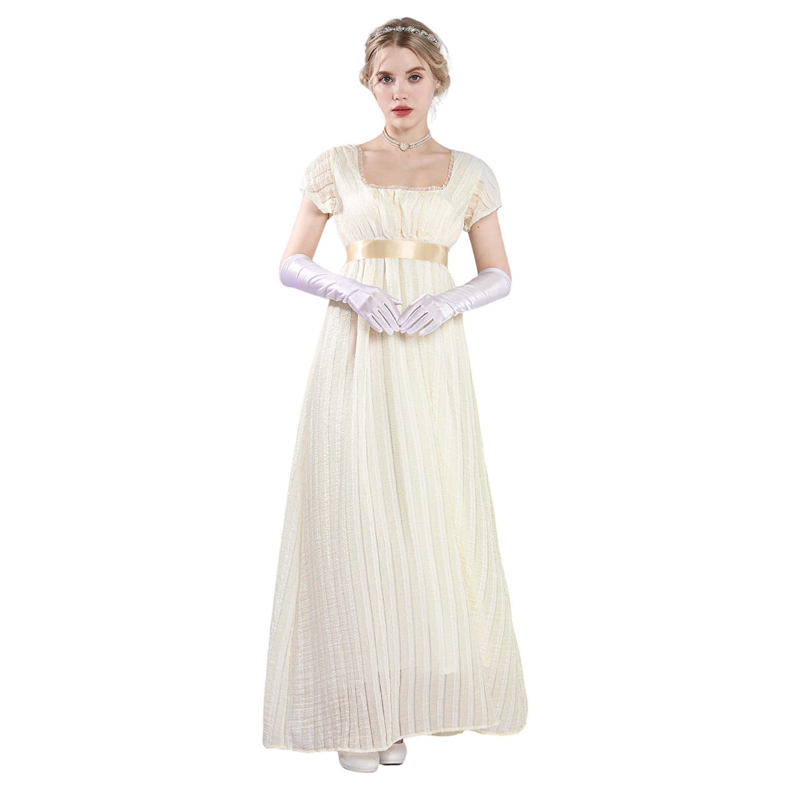 1800s Inspired Regency Gown with Puff Sleeves - Victorian Tea Dress XL