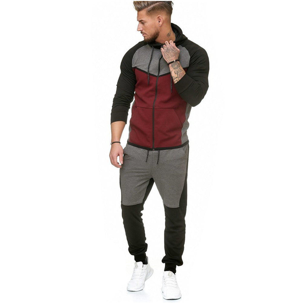 Casual Color Block Hoodie and Pants Set