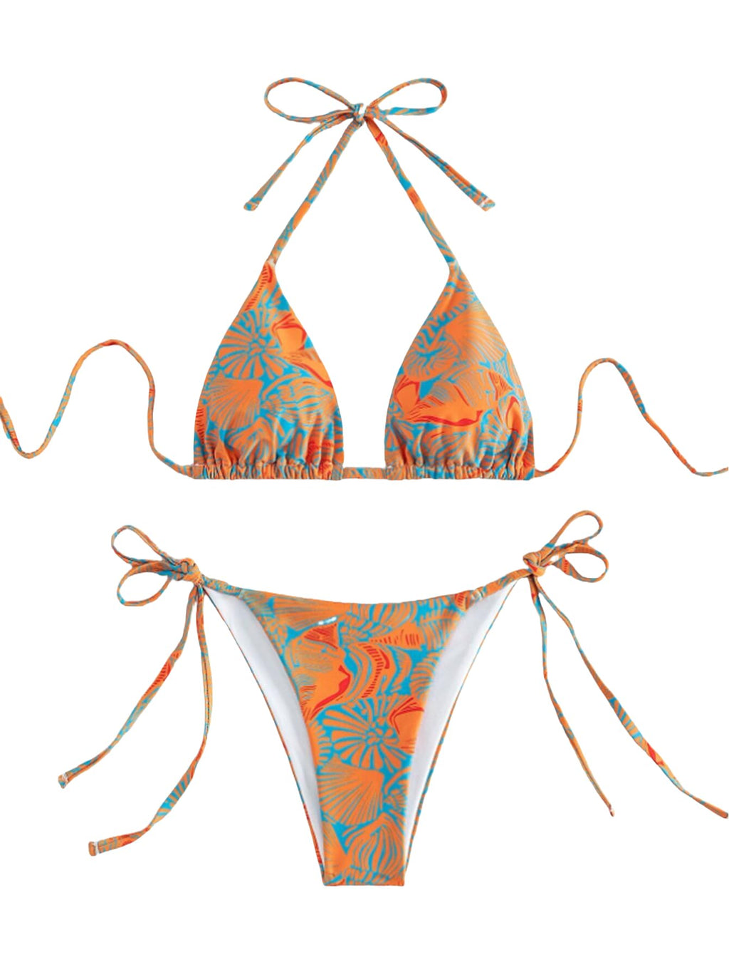 Tainehs Chic Halter Bikini Set - Triangle Thong Swimsuit Orange