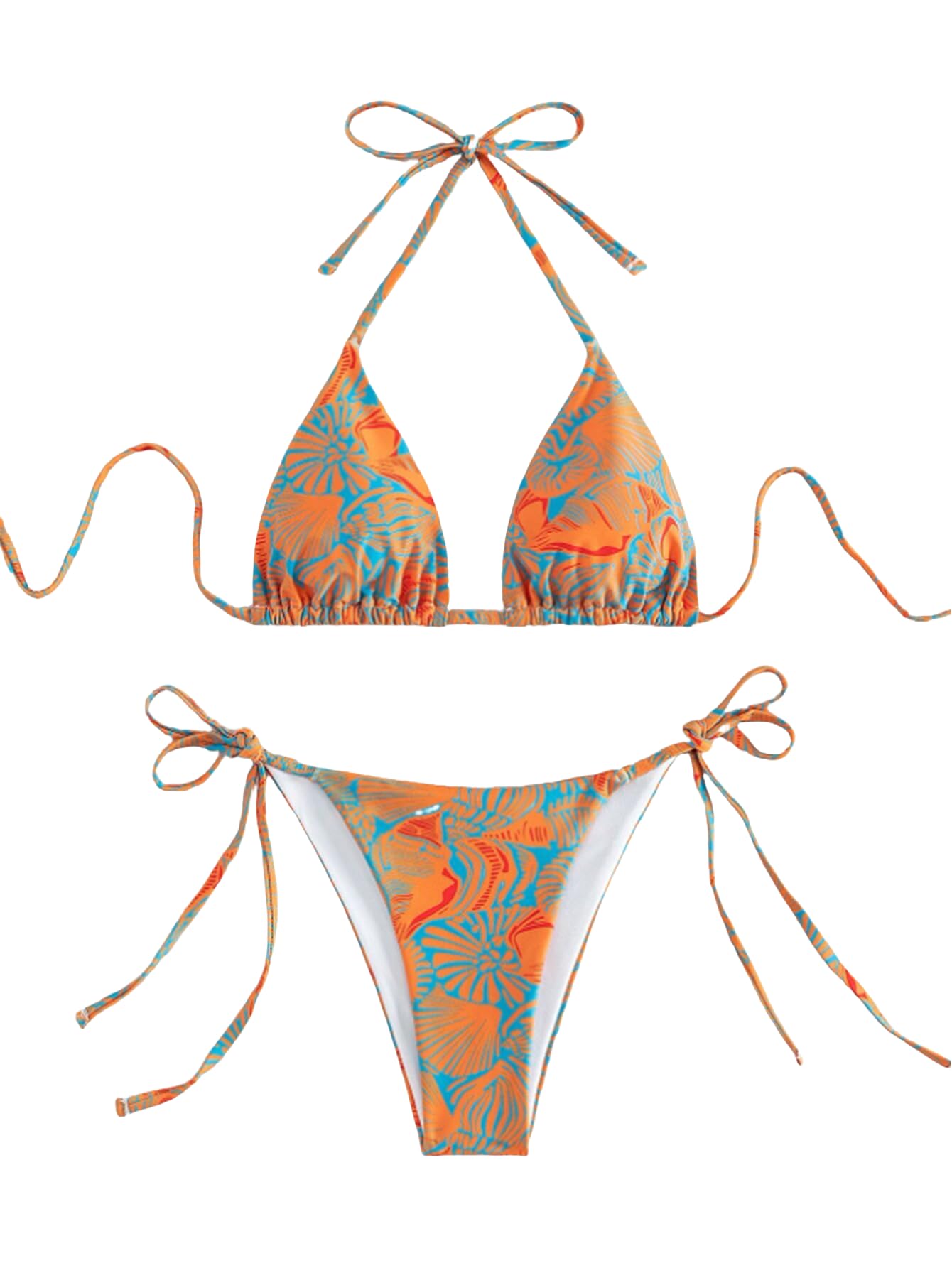 Tainehs Orange Halter Thong Two-Piece Swimsuit