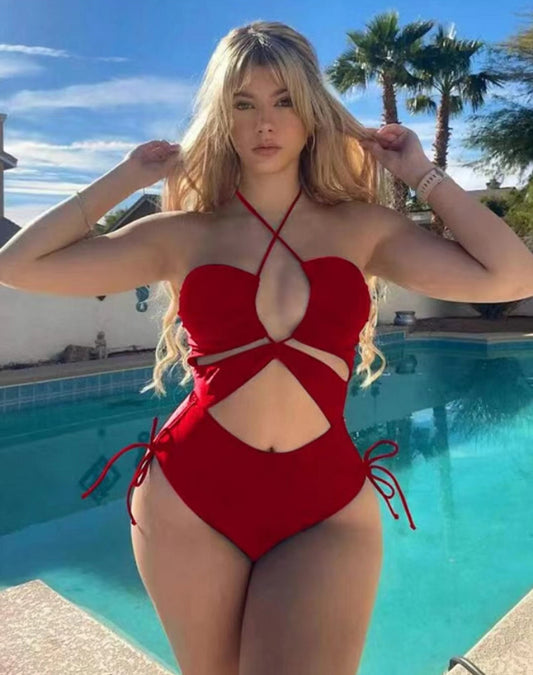 2023 High-Waisted Solid Color Swimwear Bikini Set
