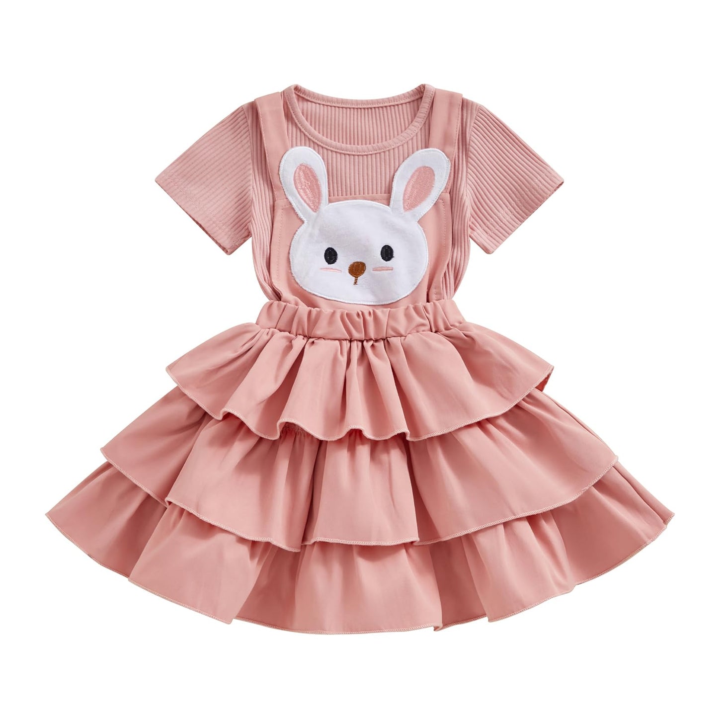 Pink Bunny Suspender Dress Set for Toddler Girls