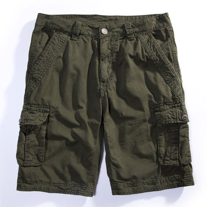 Men's Casual Solid Color Multi-Pocket Five-Point Pants