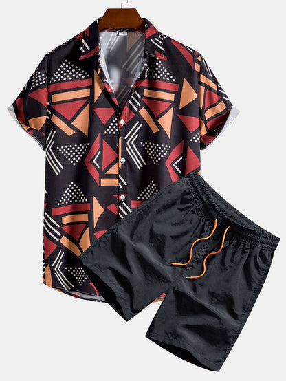 Men's Casual 3D Printed Hawaiian Shirt and Shorts Set