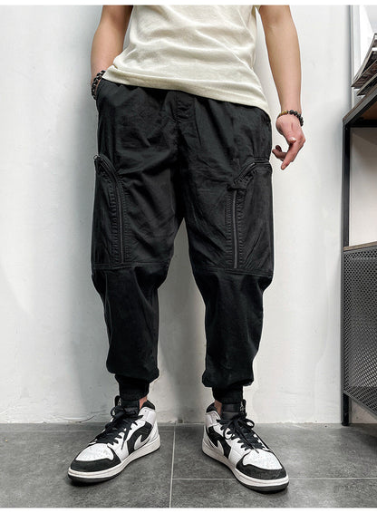 Men's Elastic Waist Drawstring Cargo Pants with Pockets
