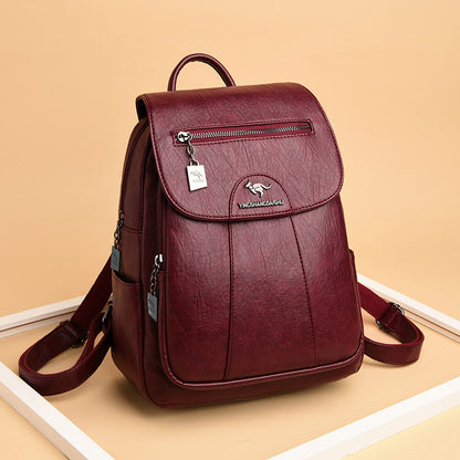 Large Capacity Women's Soft Leather Travel Backpack