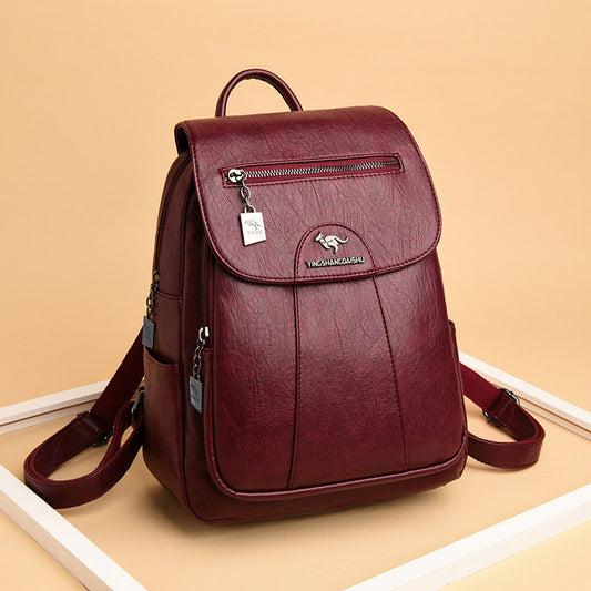 Large Capacity Women's Soft Leather Travel Backpack