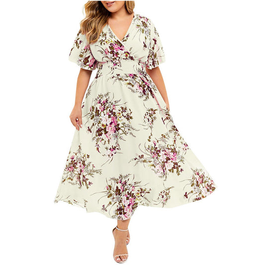 Plus Size Floral Chiffon Dress L-5XL Bohemian Style