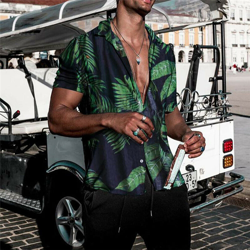 Floral Print Men's Short Sleeve Vacation Shirt