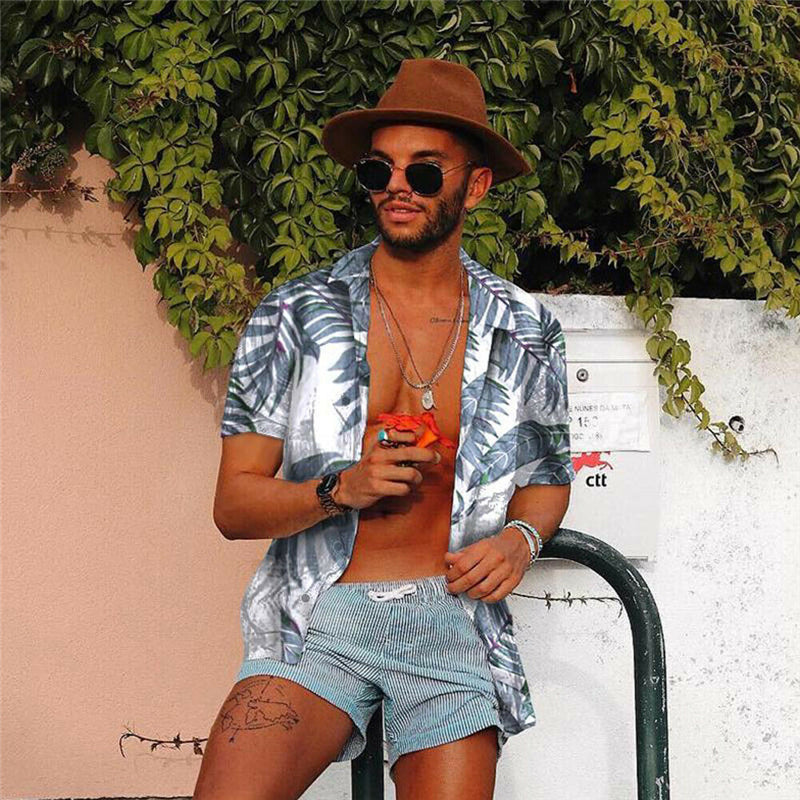 Floral Print Men's Short Sleeve Vacation Shirt