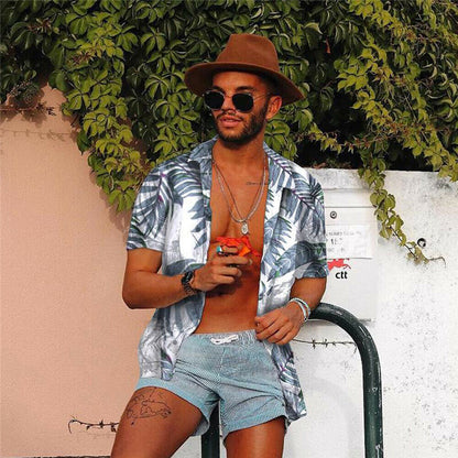 Floral Print Men's Short Sleeve Vacation Shirt