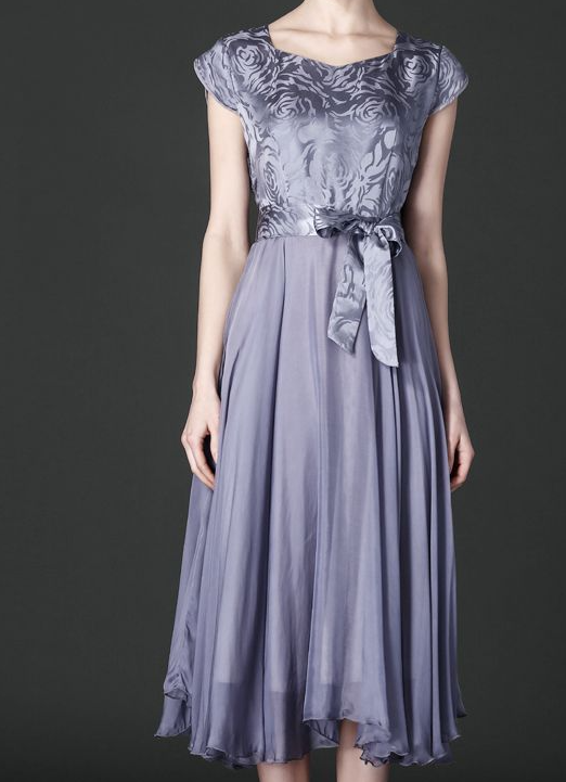 Printed Mid-length Blue Slim Fit Dress