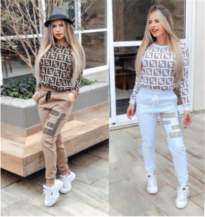 Printed Hoodie and Sportswear Set