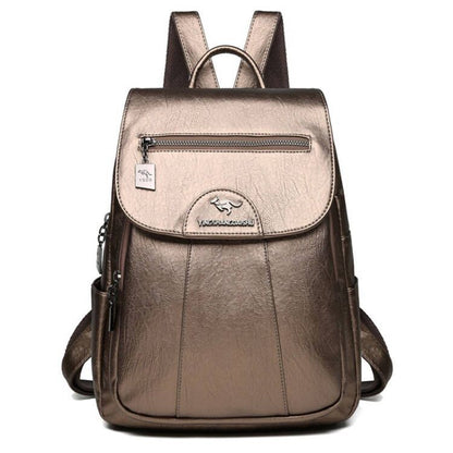 Large Capacity Women's Soft Leather Travel Backpack