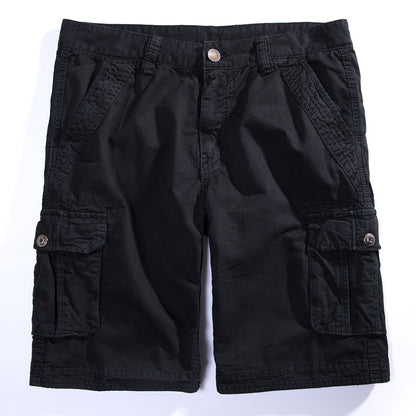 Men's Casual Solid Color Multi-Pocket Five-Point Pants