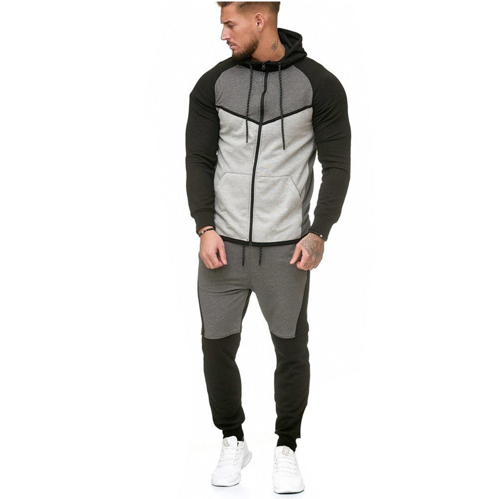 Casual Color Block Hoodie and Pants Set