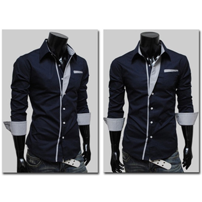 Trendy Color-Block Slim Fit Men's Long Sleeve Shirt